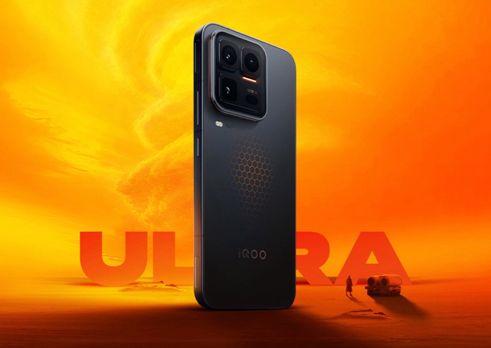 The Vivo iQOO 15 Ultra flagship smartphone featuring a 50MP periscope telephoto camera with a Sony sensor and an extremely bright 8,000-nit LTPO OLED panel, with an active fan for optimal performance, showcasing its sleek design and advanced features, with a focus on exceptional camera capabilities and innovative technology