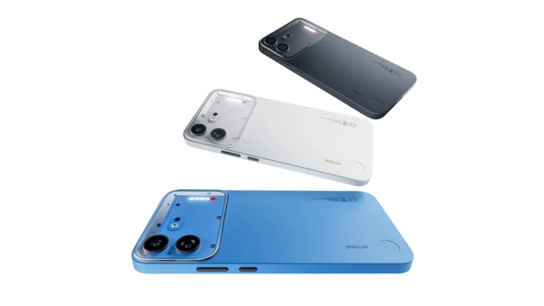Nothing Phone (4b) in blue, black, and white