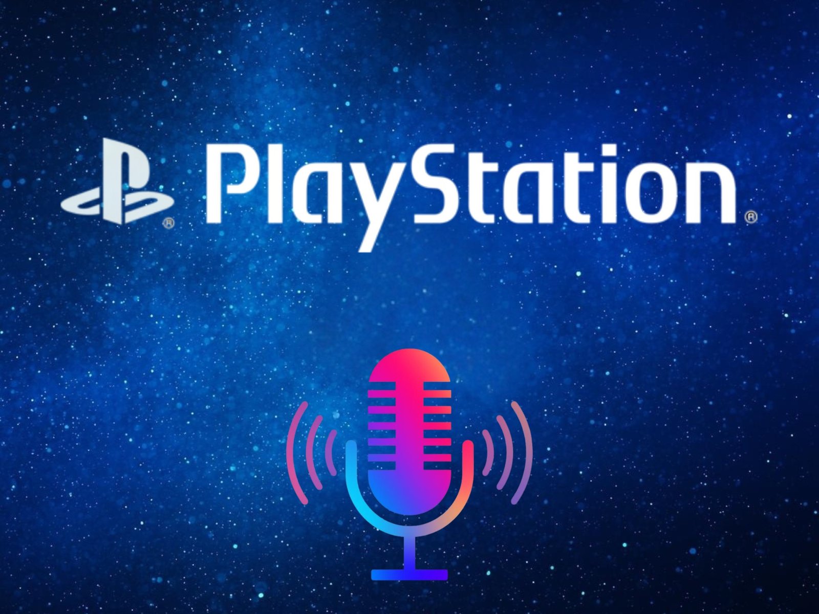 A futuristic gaming setup with a PS5 console, featuring a personalized gaming podcast with familiar characters and AI-driven content, highlighting the primary keyword 'gaming podcasts'
