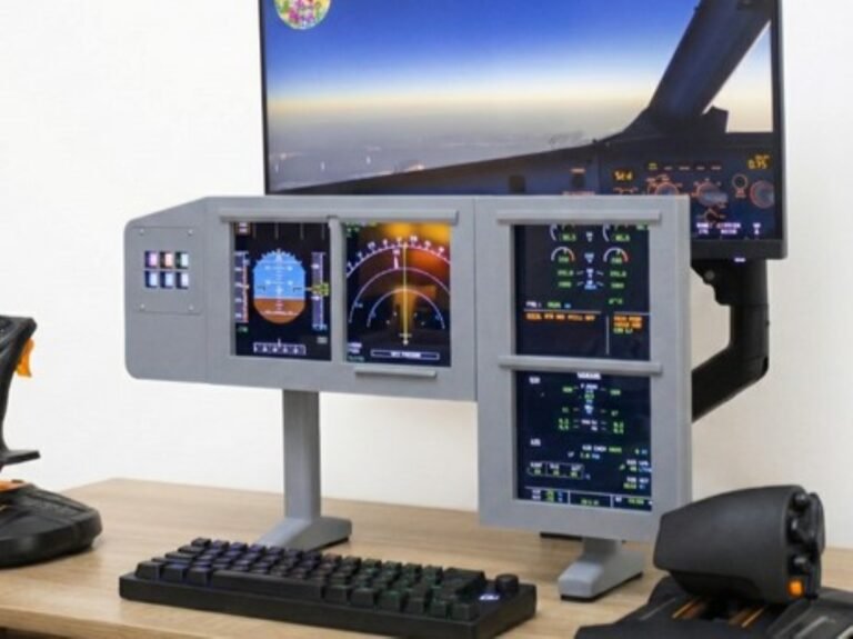 The FS10 Series cockpit panel, featuring a sleek and customisable design, perfect for flight simulator fans and those seeking a unique display solution with a bezel, showcasing the product's potential to enhance the overall flight simulator experience