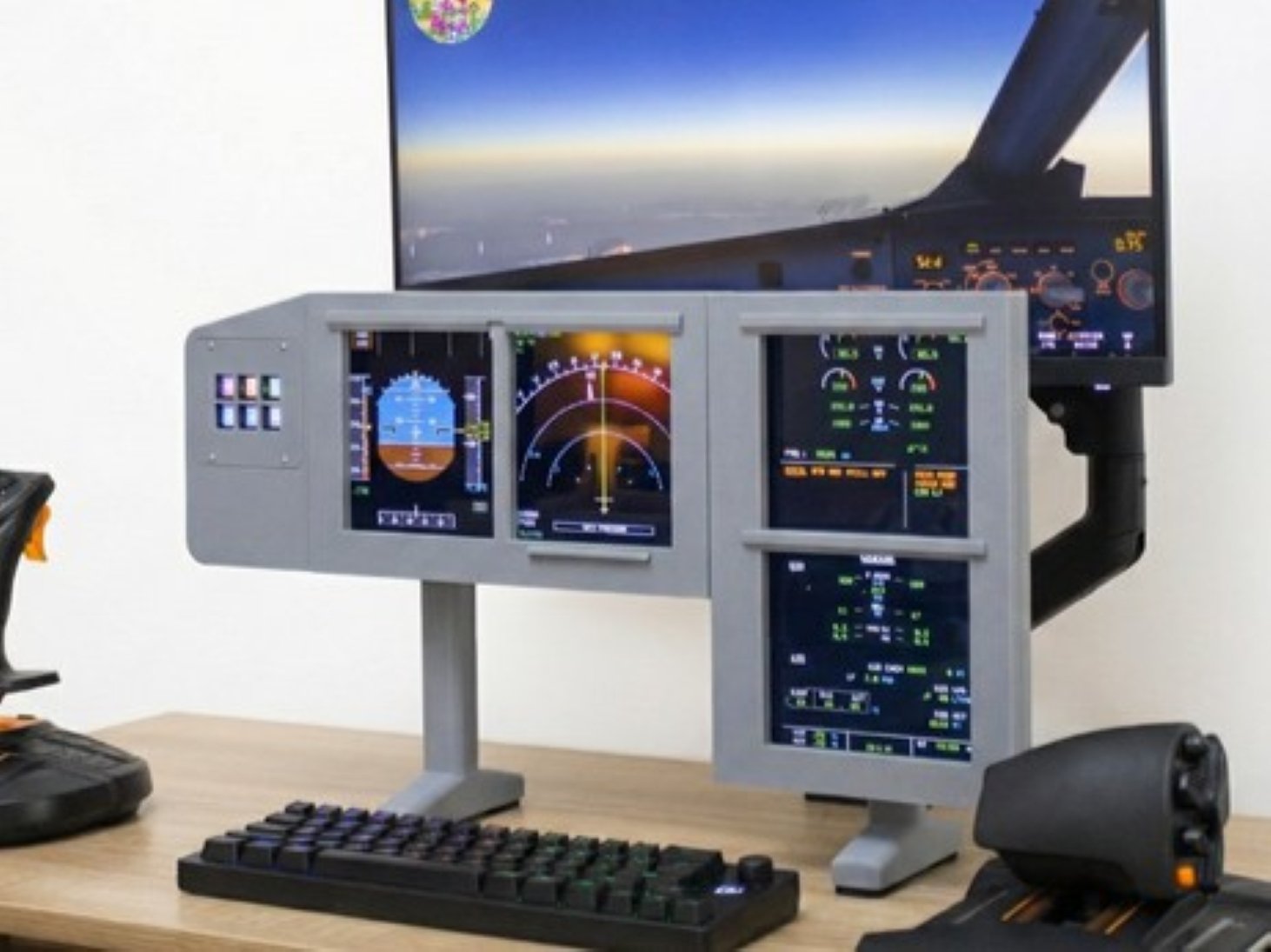 The FS10 Series cockpit panel, featuring a sleek and customisable design, perfect for flight simulator fans and those seeking a unique display solution with a bezel, showcasing the product's potential to enhance the overall flight simulator experience