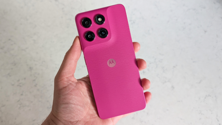 Motorola Moto G37 smartphone in Pantone Fuchsia Red