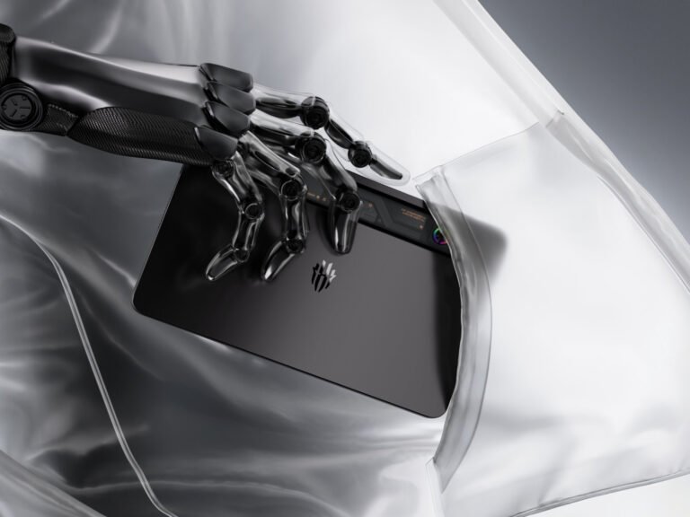 RedMagic Astra gaming tablet with powerful OLED display, featuring a user playing a game with a controller, highlighting the device's impressive gaming capabilities and colour accuracy