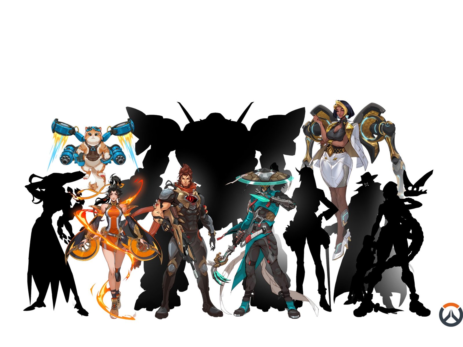 Overwatch heroes standing together, ready for battle, with a cityscape in the background, showcasing the game's unique blend of action and storytelling, with a focus on the primary keyword, Overwatch