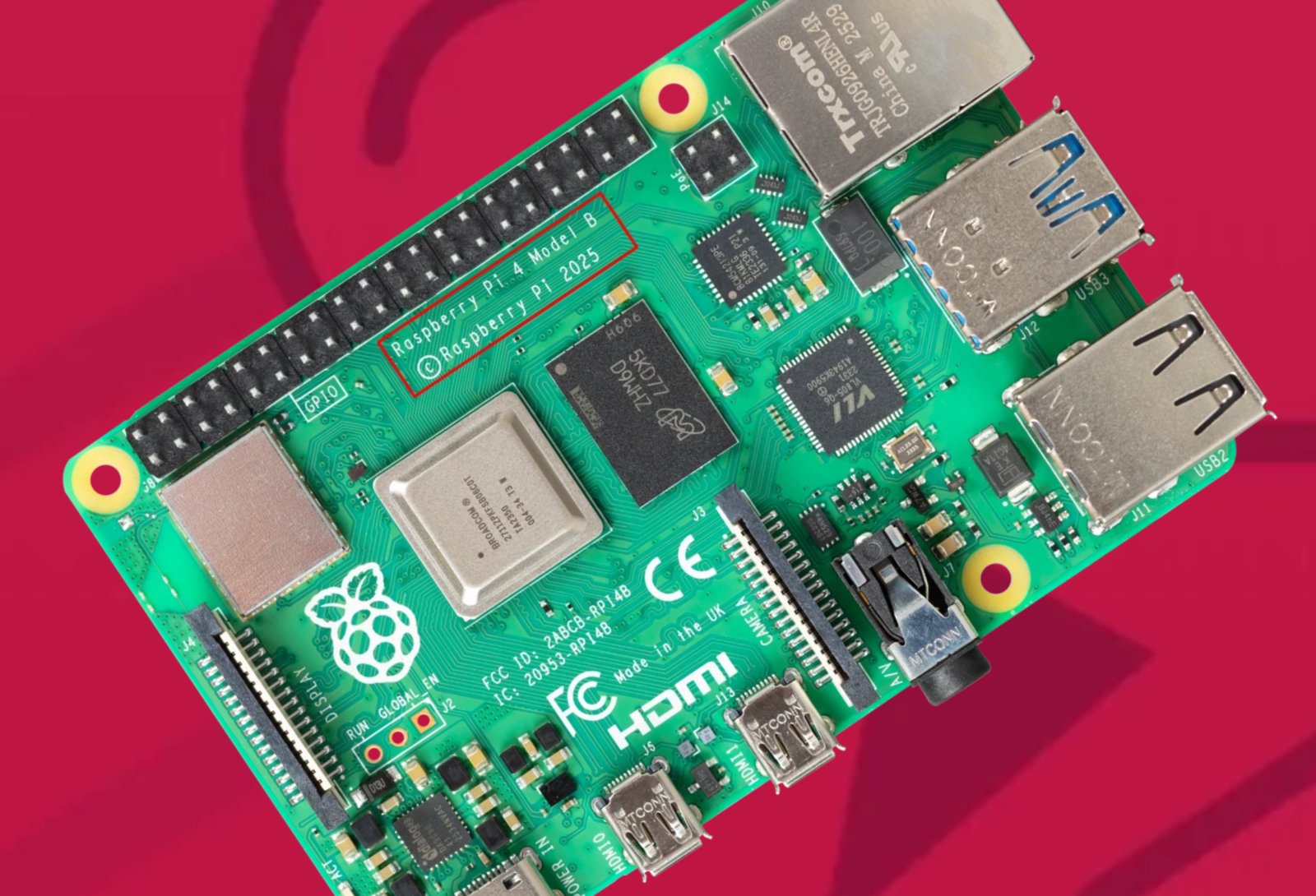 The new Raspberry Pi 4 Model B with improved performance and efficiency, featuring a second RAM module for enhanced capabilities and improved manufacturing efficiencies, perfect for DIY electronics and single-board computer projects.