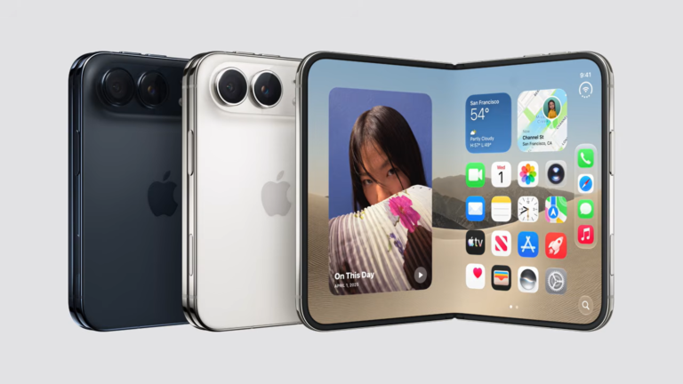 Apple iPhone Duo closed showing asymmetrical screen and right‑handed Touch ID button