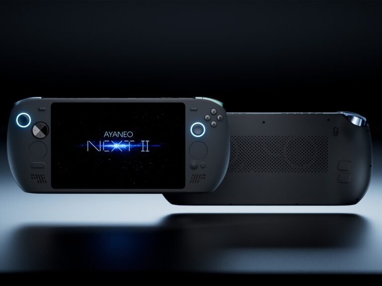 The Ayaneo Next 2 handheld gaming device, featuring a high-quality display and powerful processor, perfect for gamers on-the-go, with a sleek design and premium build, available on Indiegogo