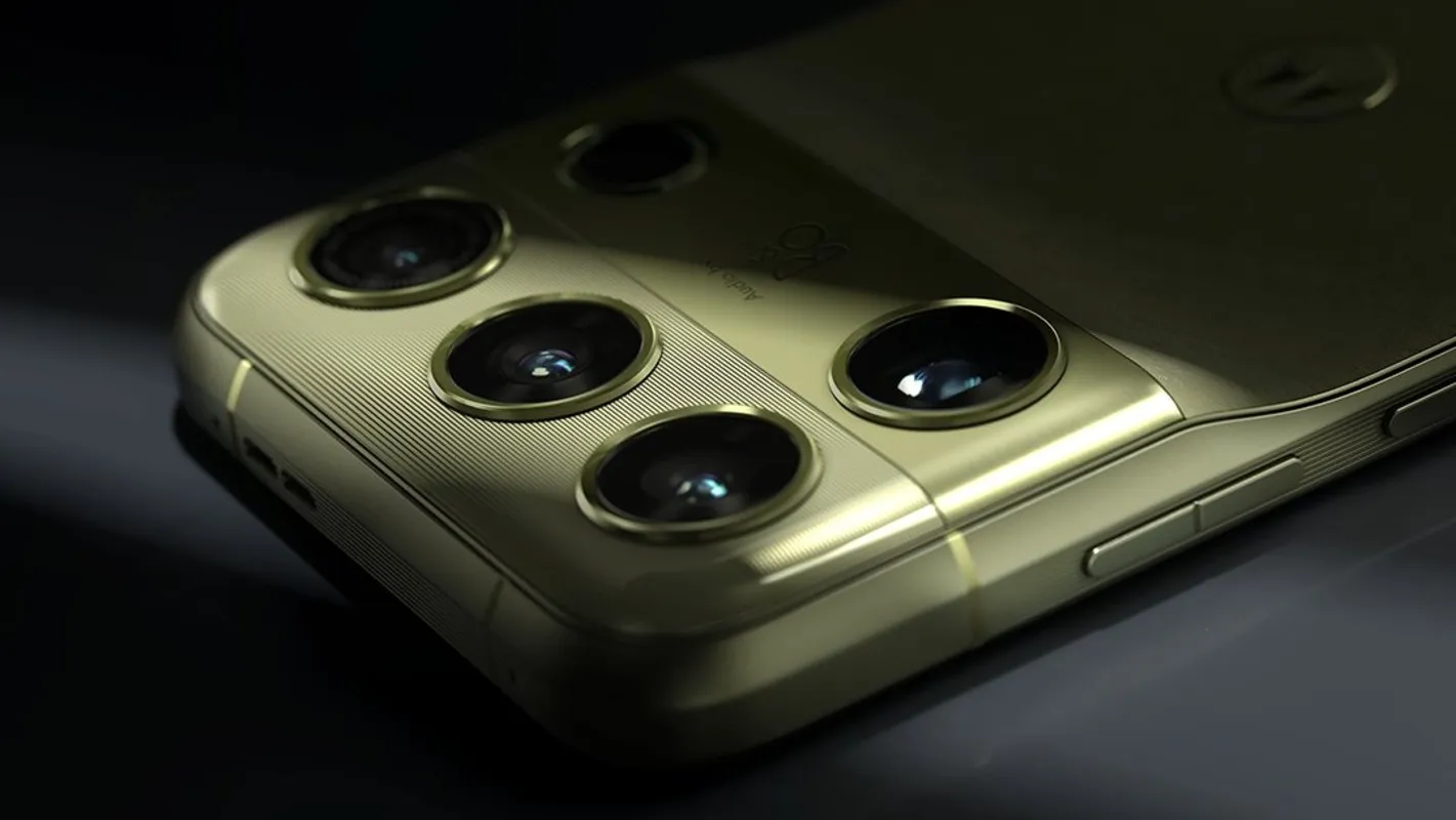 Motorola Signature 27 in Capulet Olive finish showing sleek rear with hidden Bang & Olufsen speakers
