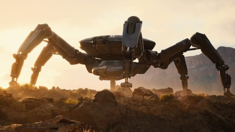 A group of ARC Raiders players battling against a large, menacing ARC robot, with a cityscape in the background, showcasing the game's futuristic and action-packed environment, highlighting the primary keyword ARC Raiders