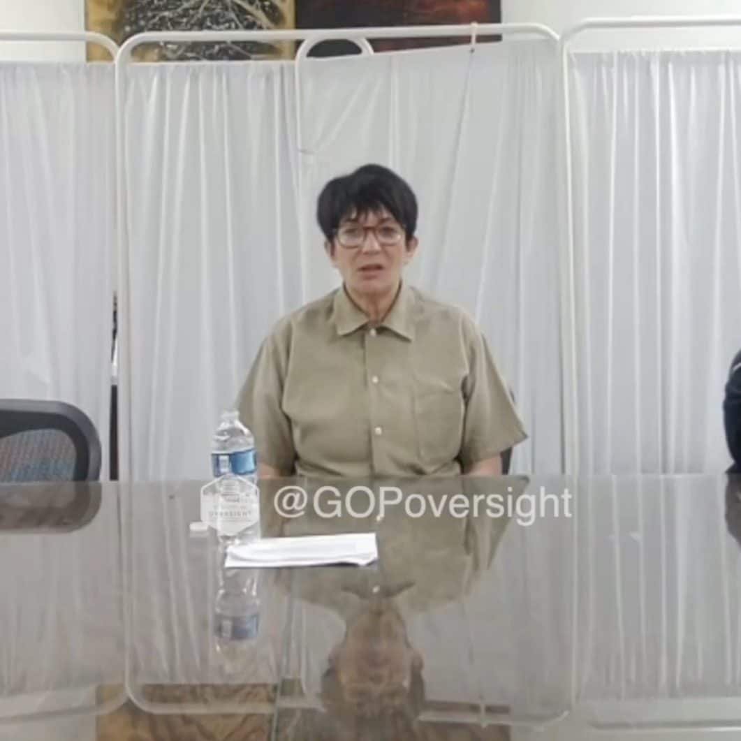 Ghislaine Maxwell wearing prison clothes as she addresses Congress, a significant development in the Epstein case, with her behaviour and words being closely examined by the public and investigators alike, as they analyse the clues and implications of her statement