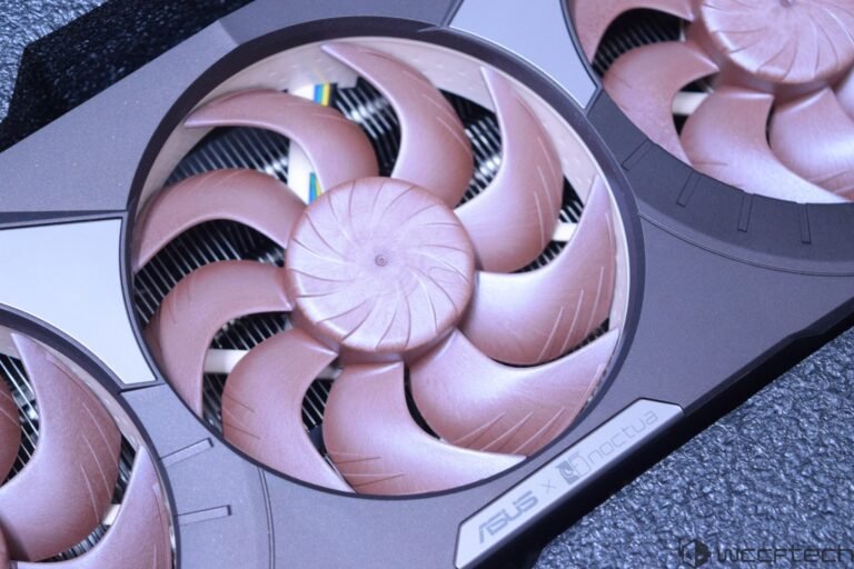 The ASUS GeForce RTX 5080 Noctua Edition graphics card, featuring a unique cooling system and 16 GB of memory, delivering unparalleled silent performance and graphics quality, perfect for gaming and content creation