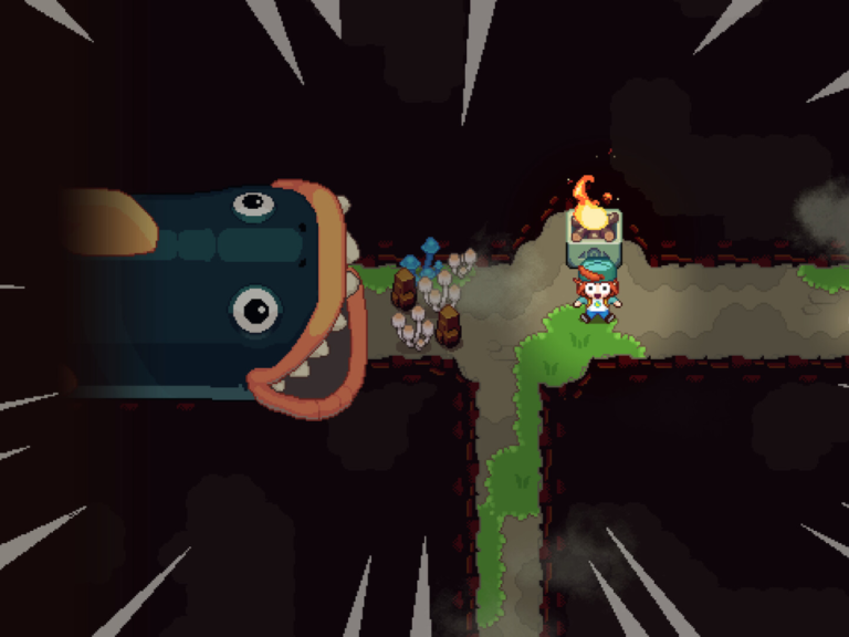 Under the Island gameplay screenshot, featuring a colourful and vibrant 2D world with puzzle elements and a brave adventurer, showcasing the game's unique blend of exploration and challenge, with a primary focus on RPG games and Zelda-like gameplay