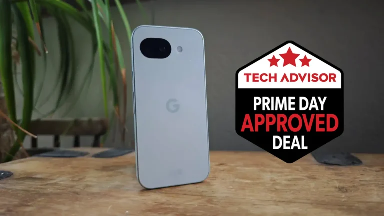 Google Pixel 10a smartphone displayed with its three colour options on an Amazon Prime Day banner