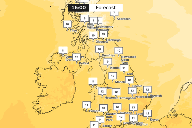A sunny day in the UK, with clear blue skies and warm temperatures, perfect for outdoor activities, highlighting the UK's warmer weather this weekend