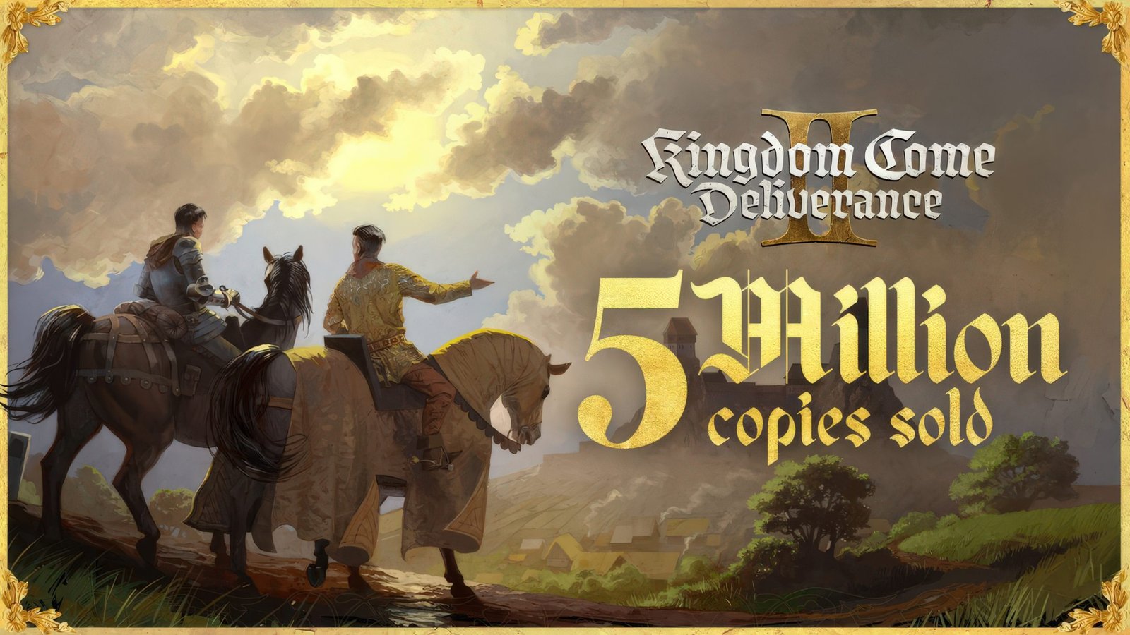 Kingdom Come: Deliverance II gameplay screenshot, featuring a medieval landscape with characters and horses, showcasing the game's attention to historical detail and immersive gameplay, with a focus on the primary keyword Kingdom Come: Deliverance II