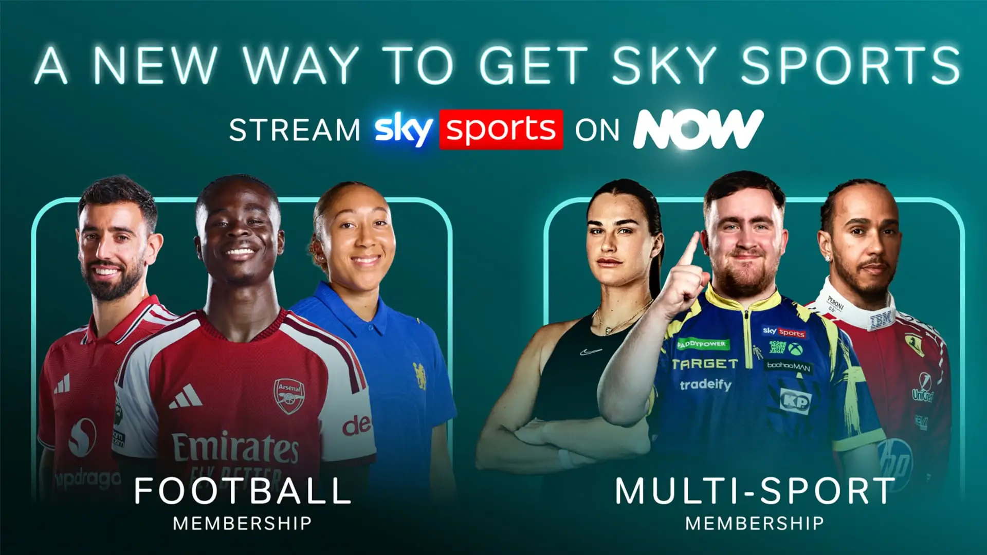 Screenshot of Sky Now sports membership options on a TV screen