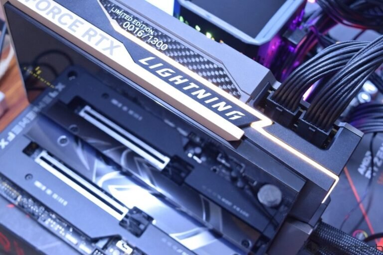 The MSI GeForce RTX 5090 Lightning Z graphics card, featuring a sleek design and advanced cooling system, with 32 GB of memory and support for next-gen AI capabilities, including Neural Rendering and DLSS 4.5