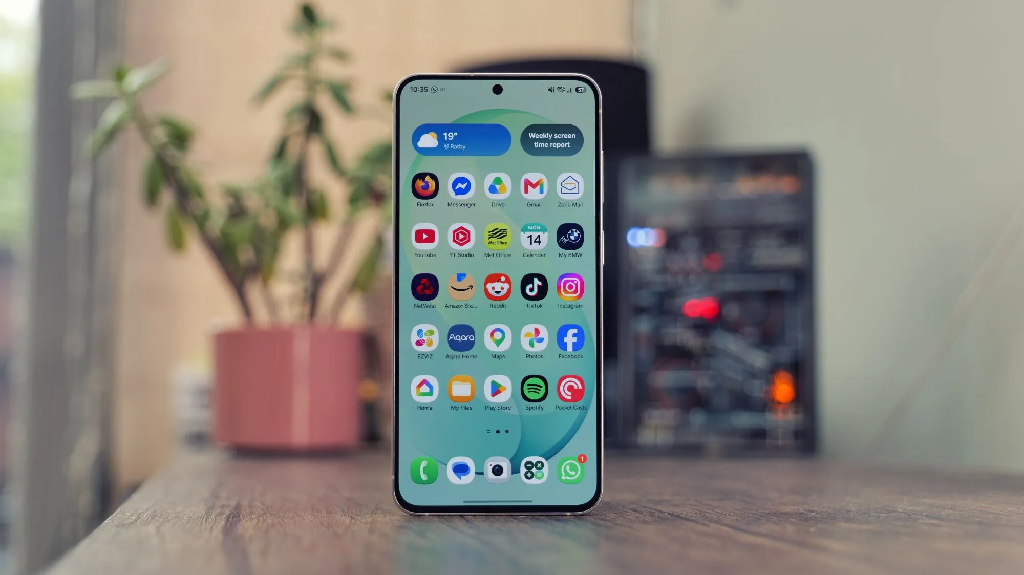 Samsung Galaxy phone displaying One UI 9 quick panel with custom icons