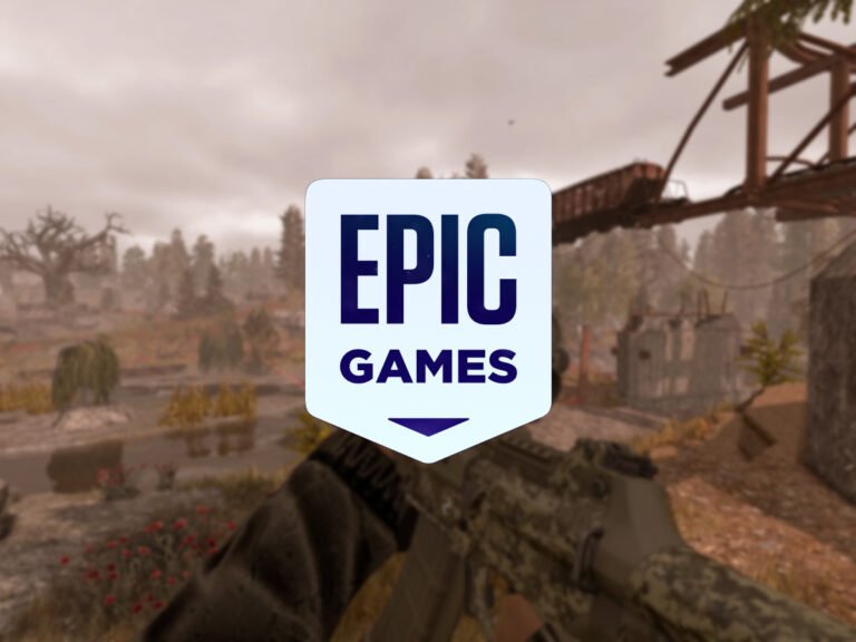 Epic Games Store logo with a subtle background of free games, including Return to Ash and Stalcraft: X Starter Edition, highlighting the store's commitment to providing a wide range of free titles to the gaming community, with a focus on PC gaming and game distribution