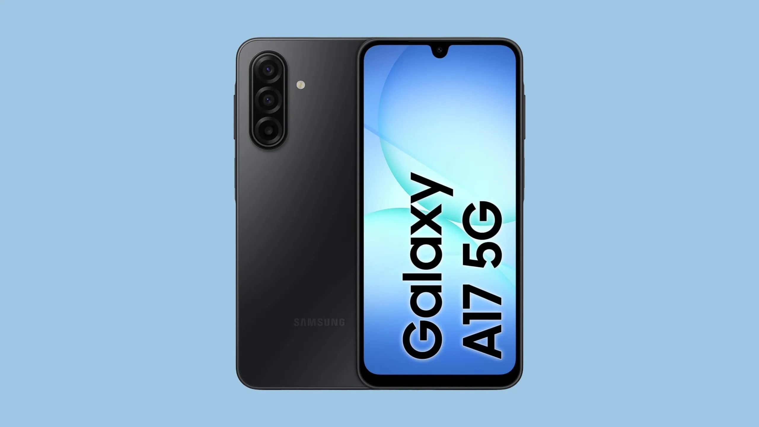 Samsung Galaxy A17 5G smartphone with large AMOLED screen on a white background
