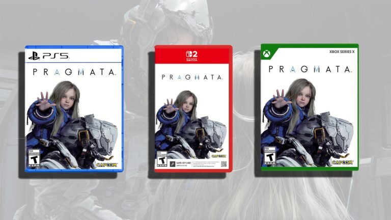 PRAGMATA sci-fi game featured image, showing a futuristic cityscape with a massive robot in the foreground, set against a stunning celestial backdrop, with a sense of adventure and exploration, pre-order now on Amazon for PS5, Xbox Series X, and Nintendo Switch 2