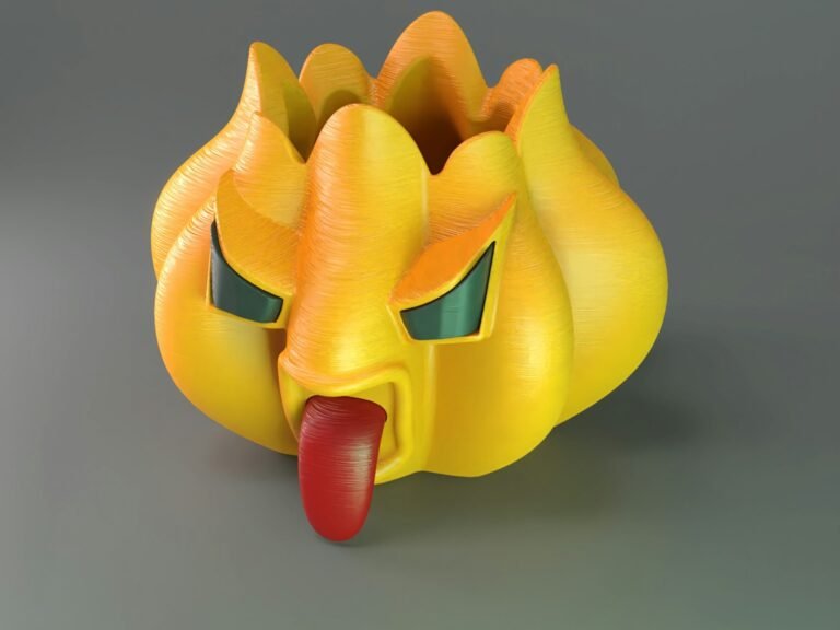 A close-up of a complex 3D printed model, showcasing the intricate details and colours achieved through the novel DISH technique, which utilises holographic light fields to fabricate millimeter-scale structures in just 0.6 seconds, a significant breakthrough in the field of 3D printing technology.