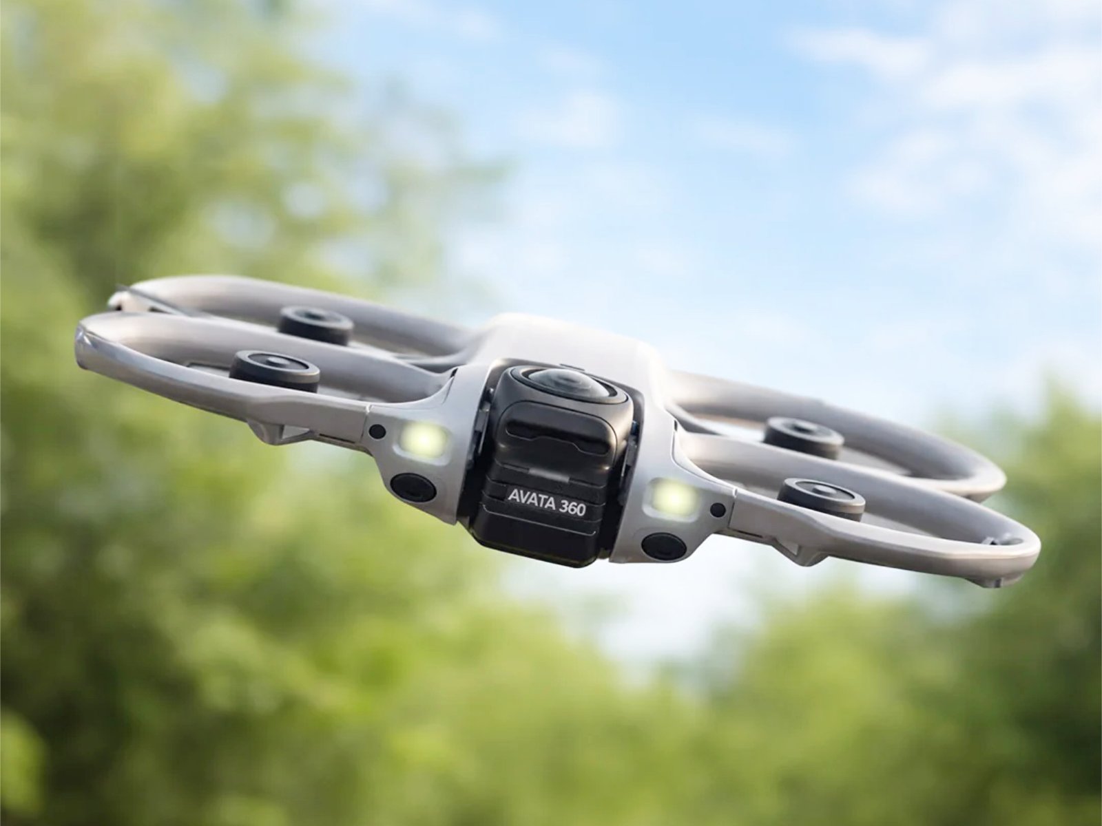 The DJI Avata 360 drone in flight, capturing stunning 360-degree footage with its innovative camera system, perfect for aerial photography and videography