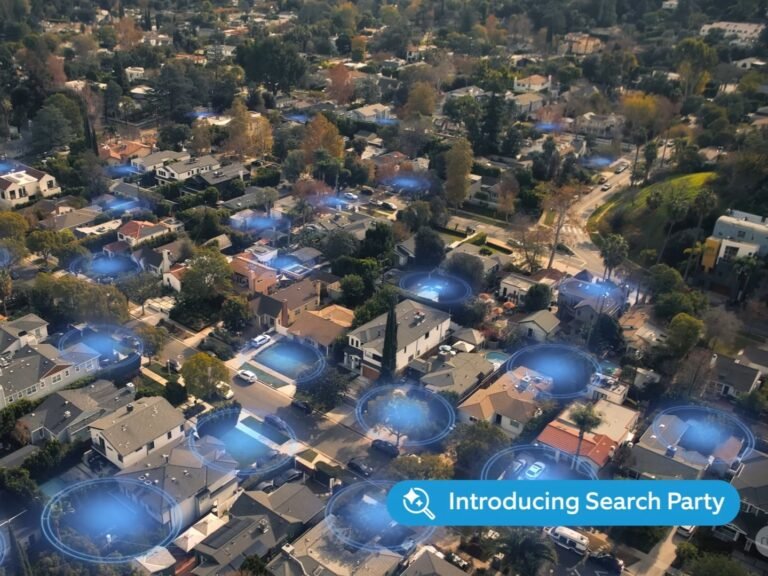 Amazon Ring camera with a red cancel symbol over a Flock Safety logo, representing the end of their partnership and a focus on data privacy and neighbourhood safety