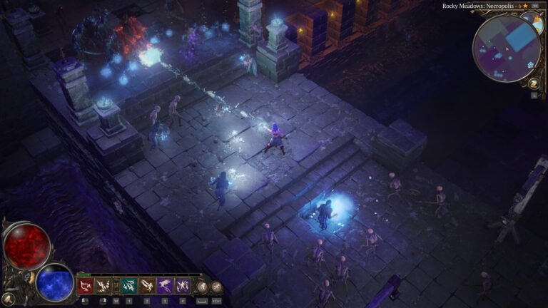 Darkhaven gameplay screenshot featuring destructible terrain and wall construction, with a dark fantasy setting and intricate details, showcasing the game's unique features and attention to detail