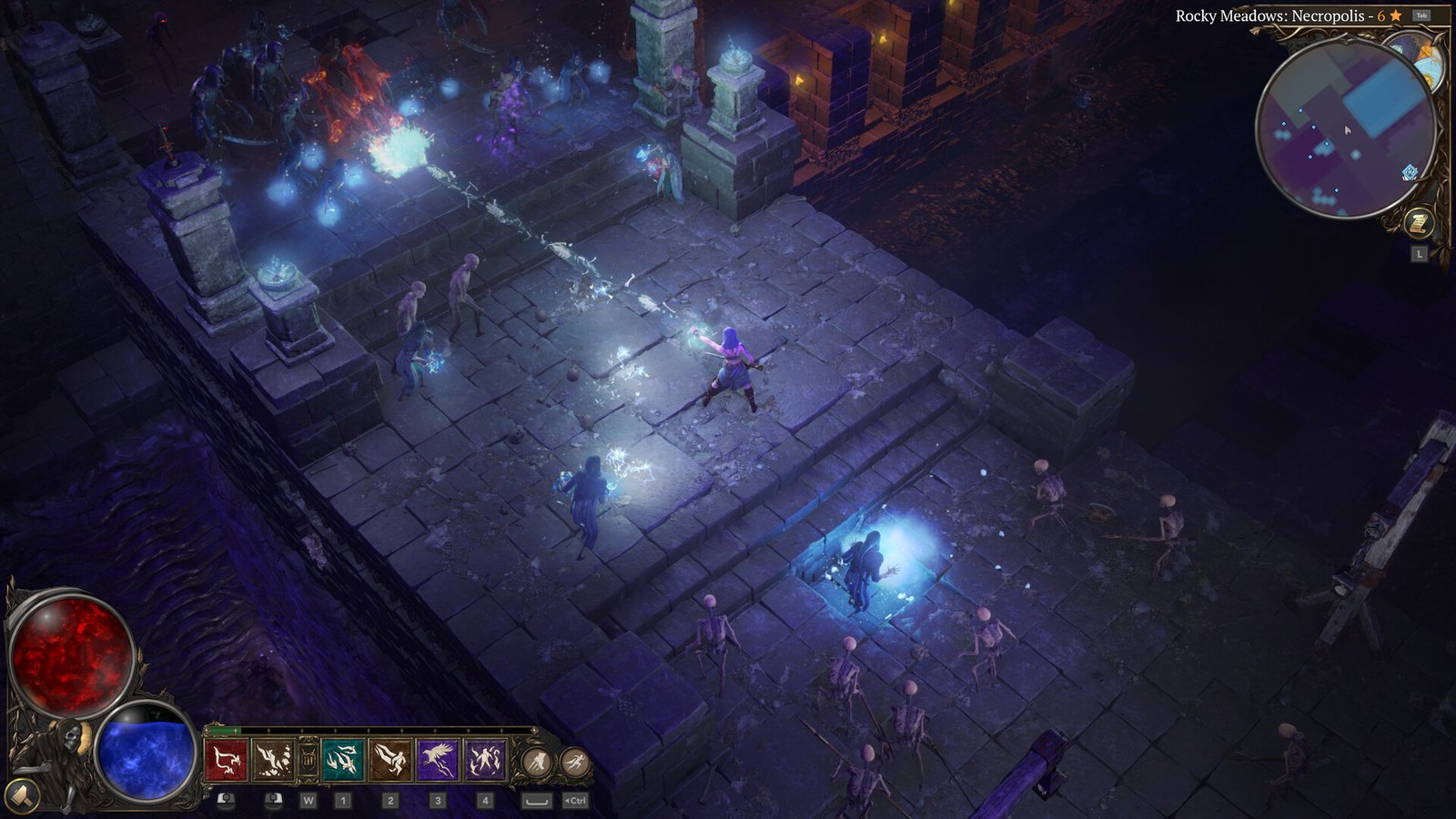 Darkhaven gameplay screenshot featuring destructible terrain and wall construction, with a dark fantasy setting and intricate details, showcasing the game's unique features and attention to detail