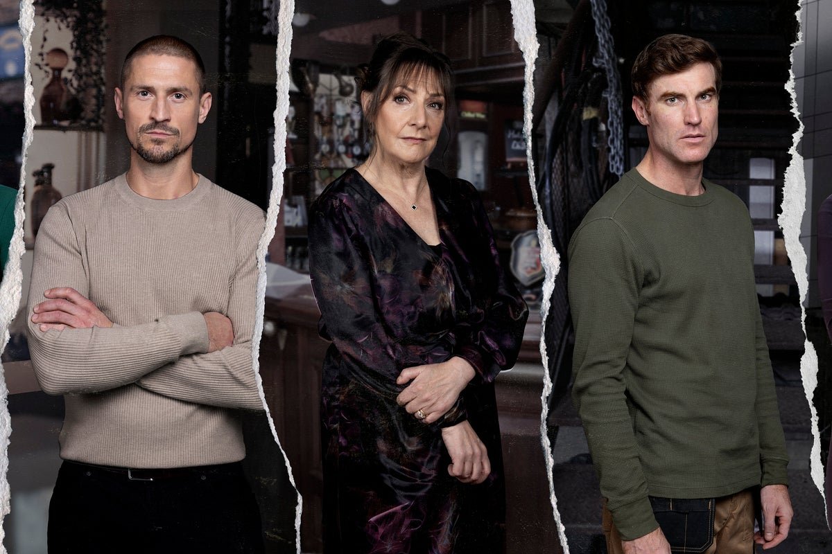 A screenshot of the Coronation Street flash-forward twist, showing a character's shocked expression, with a dark and suspenseful colour scheme, analyse the behaviour of the characters to uncover the truth