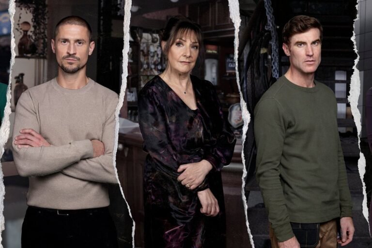 A dramatic scene from Coronation Street, featuring a character's death in a flash-forward twist, with a mix of colour and lighting that creates a sense of foreboding and tension, as fans try to uncover the truth behind the mystery