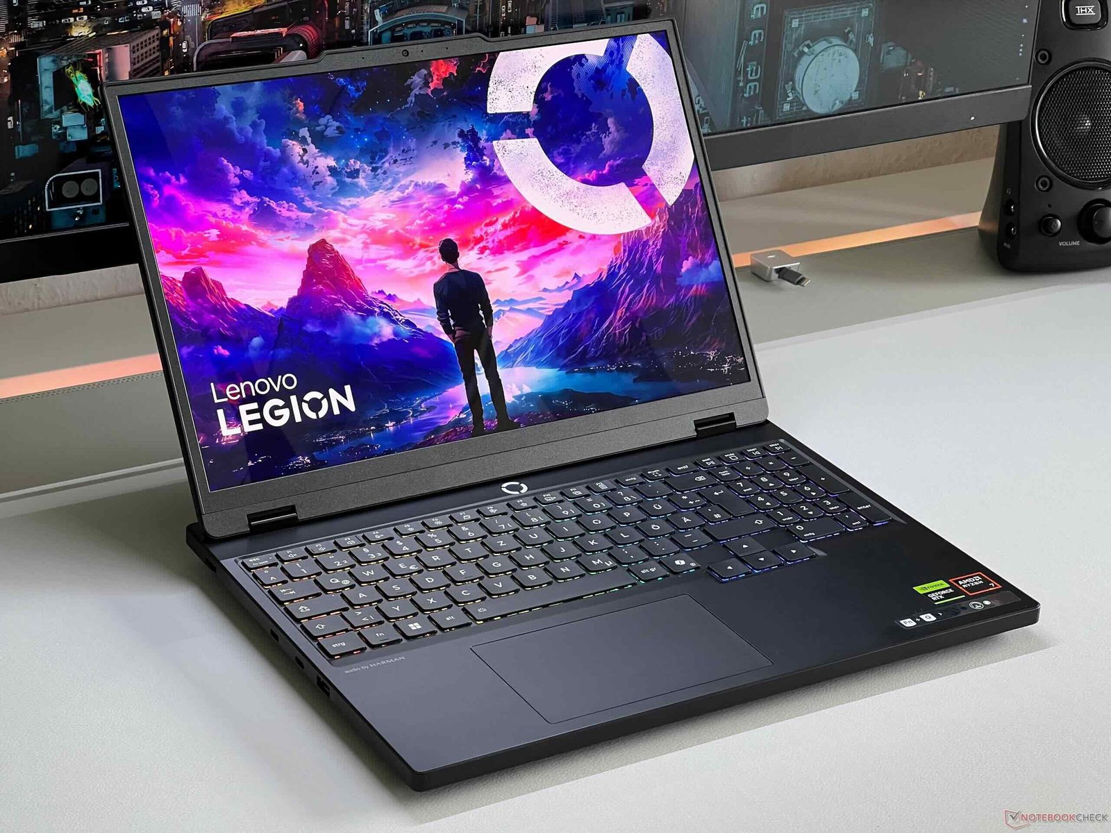 Lenovo Legion 5 gaming laptop with RTX 5070 GPU and 165 Hz OLED display, featuring a vibrant colour screen and robust hardware, ideal for gaming and multimedia applications, with a primary focus on the RTX 5070 GPU