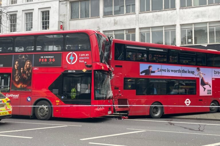 A double-decker bus crash in London has injured six people, with the featured image showing a damaged bus and emergency services at the scene, highlighting the importance of road safety and responsible driving behaviour in the city, with the primary keyword being London bus crash