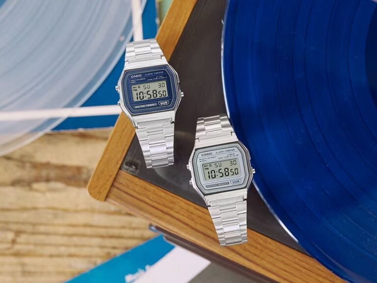 The Casio Vintage A158WEA-2 watch features a stainless steel strap and coloured LED backlight, making it a stylish and functional accessory for any occasion, with the primary keyword being Casio Vintage A158 metal strap watches