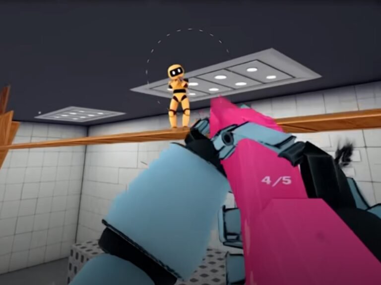 Euro 3v3 gameplay screenshot featuring a 3v3 match in a futuristic arena, with players engaging in intense combat and utilizing the game's sandbox elements to gain a strategic advantage, highlighting the game's fast-paced action and immersive environment