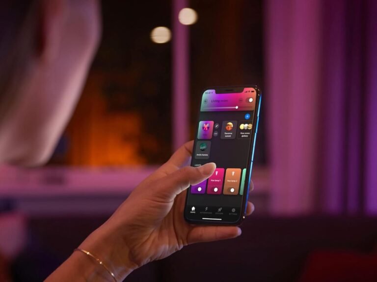 Philips Hue smart lighting system with automated colour change and brightness adjustment, showcasing the new Automations feature in action