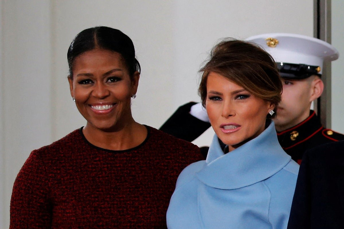 A photo of Melania Trump, the second least popular first lady in America, according to a recent poll, with a subtle background that reflects the colours of American politics, providing a glimpse into the behaviour and popularity of first ladies throughout history.