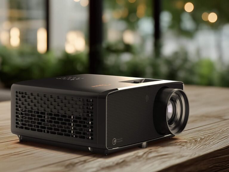 The Optoma UHZ36 4K laser projector is a sleek and compact device with a laser light source and HDR support, perfect for home cinemas and entertainment systems, featuring a built-in speaker and dual HDMI ports for easy connectivity