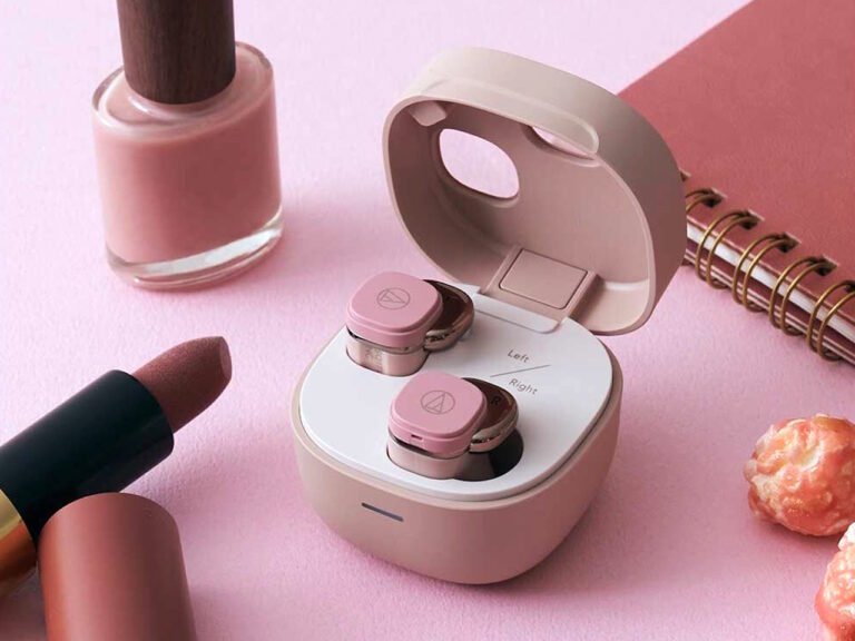 The Audio-Technica ATH-SQ1TW2NC earbuds boast a unique square design and advanced features, including Active Noise Cancellation and 64-step volume adjustment, perfect for enjoying ASMR content and soothing nature sounds via the companion app