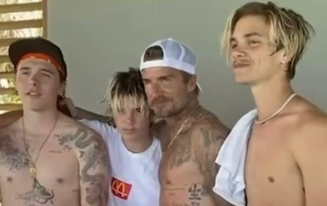 David Beckham with his sons Cruz and Brooklyn, image shows the family's close bond and loyalty, amidst the highly publicised feud between the two brothers, the former England captain has come to the defence of his youngest son