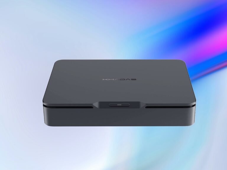 The Khadas Mind Pro mini PC, featuring a compact chassis and impressive gaming performance, with the Intel Core Ultra X7 358H processor and up to 64 GB of LPDDR5X RAM, perfect for portable gaming and content creation