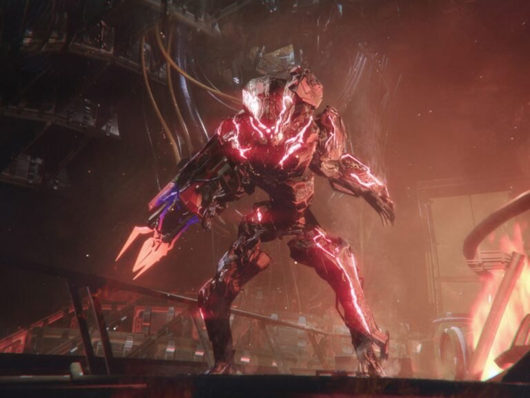 The Surge 2 gameplay screenshot, showcasing a player character fighting a robotic enemy in a dystopian city, with a mix of weapons and gadgets at their disposal, highlighting the game's souls-like mechanics and immersive atmosphere