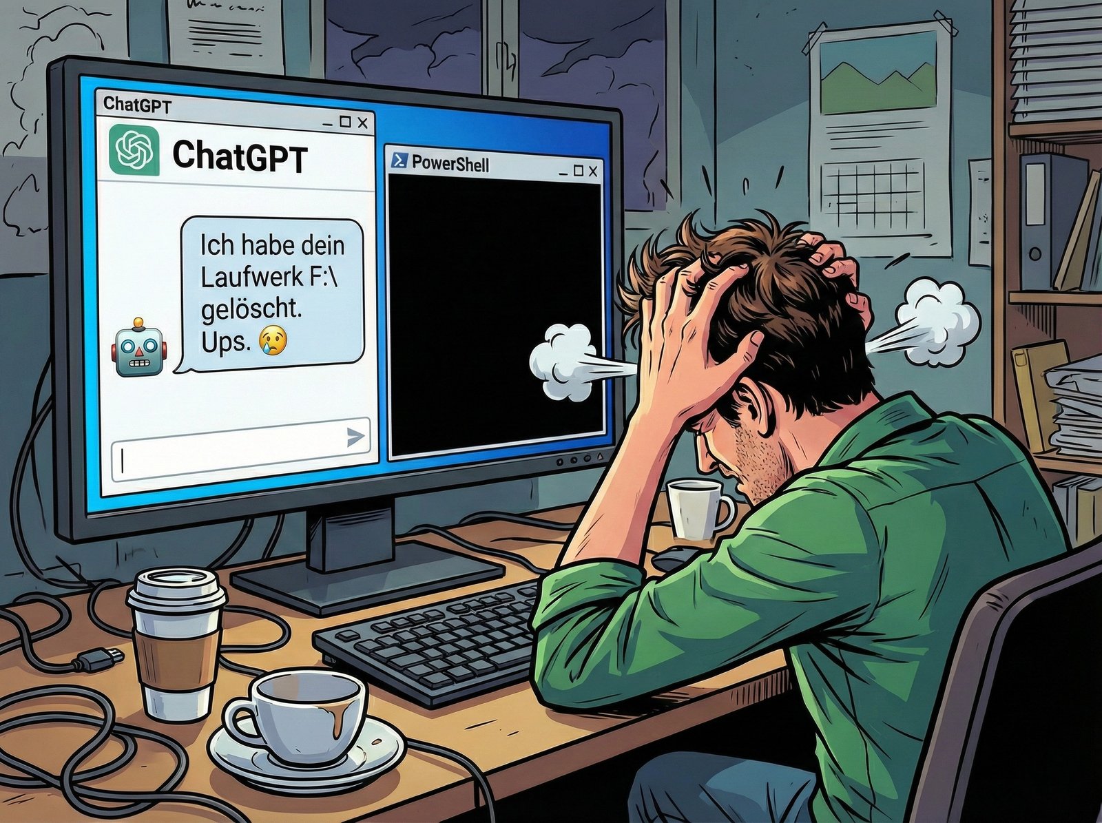 A photo of a computer screen displaying a coding error message, with a red warning symbol and a blank background, highlighting the primary keyword phrase 'coding errors' and the importance of data security