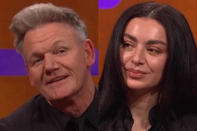 Gordon Ramsay and Charli XCX on The Graham Norton Show, with Charli XCX delivering a witty remark that left Gordon Ramsay speechless, showcasing her sharp wit and confident behaviour, with a colourful and entertaining atmosphere