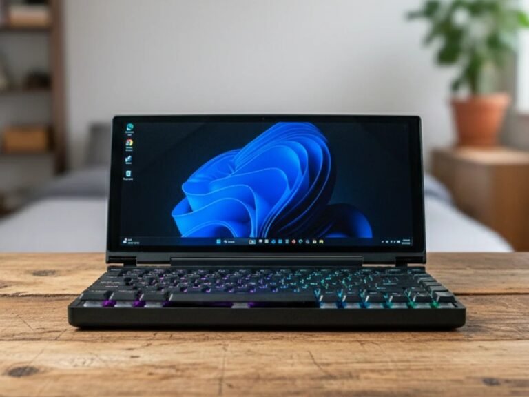 The Keebmon, a sleek and portable workstation featuring a Ryzen AI 9 HX 370 PC, 13-inch ultrawide touchscreen, and low-profile mechanical keyboard, perfect for professionals and gamers on-the-go, with advanced AI technology and customizable features