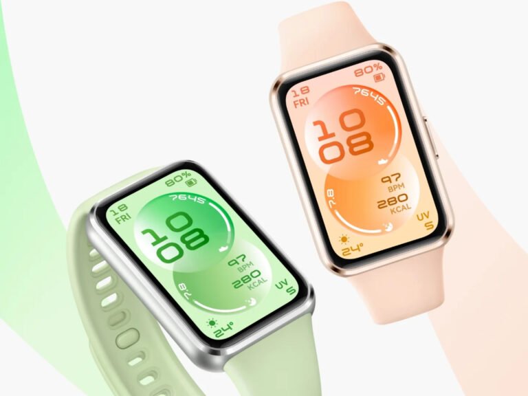 Huawei Band 11 fitness tracker on a wrist, with a colourful display and sleek design, perfect for fitness enthusiasts and those looking for a reliable and affordable device