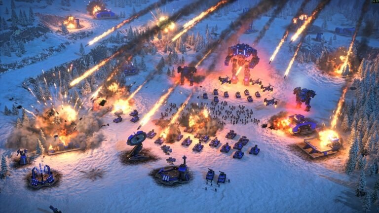 Ashes of Singularity II gameplay screenshot featuring a futuristic battlefield with multiple factions and units, set against a stunning backdrop of a distant planet, with the primary keyword Ashes of Singularity II