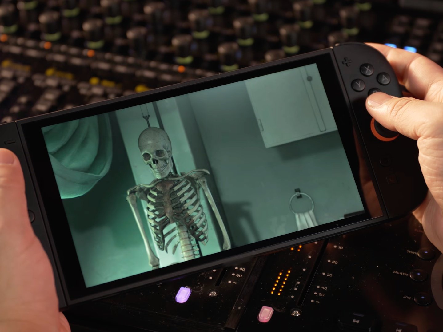 Resident Evil Requiem gameplay on Switch 2, with a dark and eerie atmosphere, showcasing the game's immersive graphics and horror elements, a testament to the capabilities of the Switch 2 console