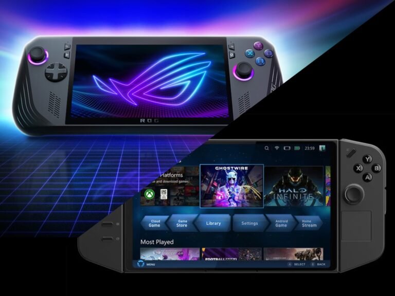 A person holding a gaming handheld, with a disappointed expression, surrounded by gaming accessories, highlighting the primary keyword 'gaming handhelds'